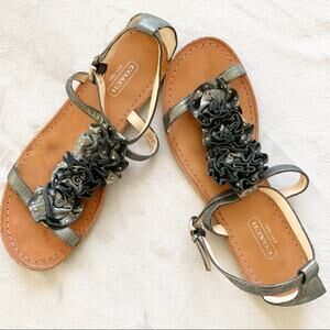 Coach Silver Studded Leather Rosette Sandals 7